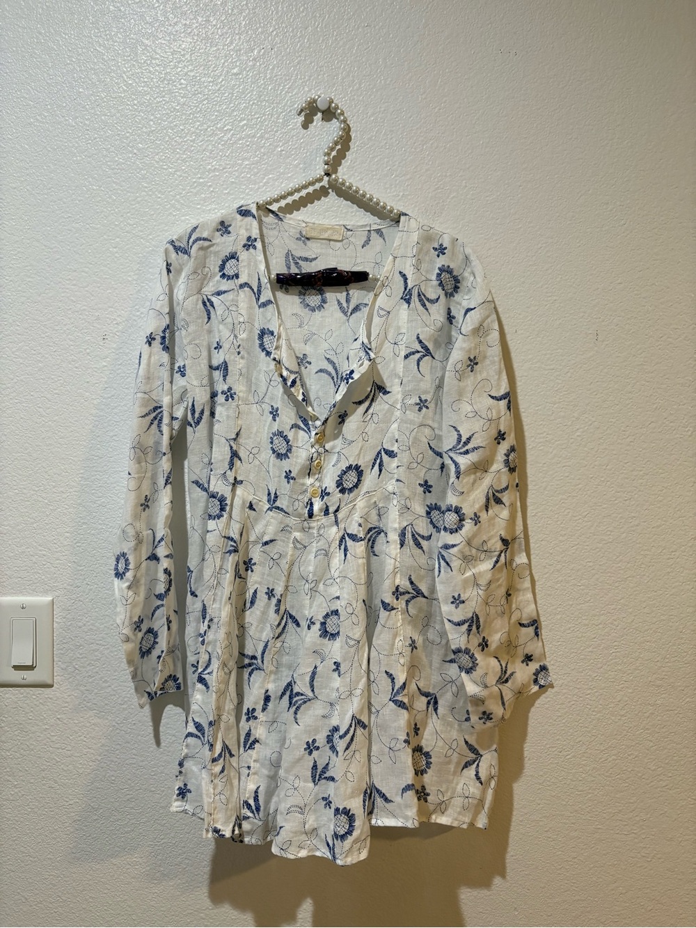CP Shades small White Tunic with Blue Floral Print